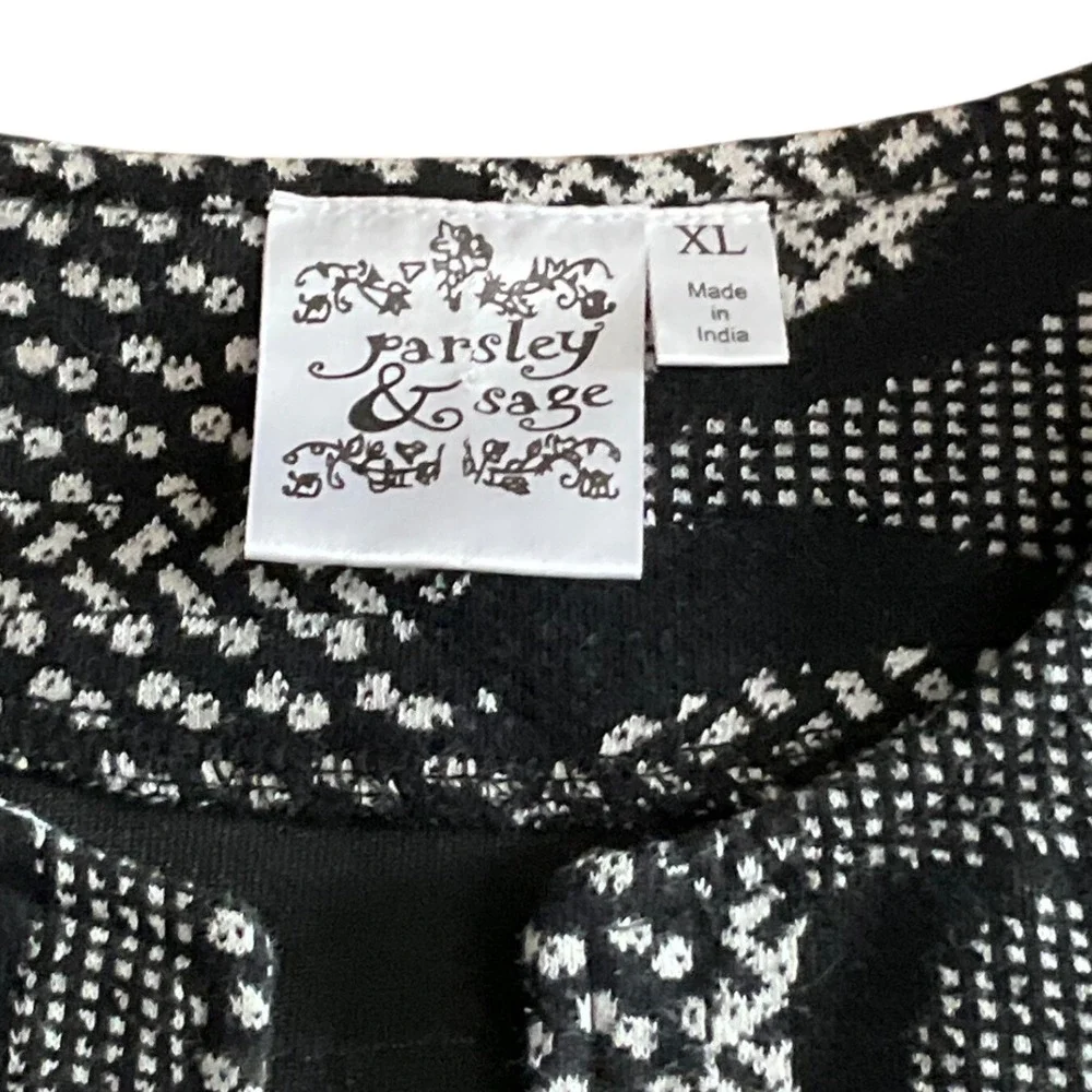 Parsley & Sage Jacket Wms XL Black White Geometric Patchwork Lagenlook Boho